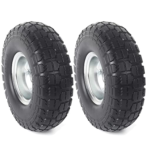(2-Pack) AR-PRO 10-Inch Solid Rubber Tires and Wheels – Replacement 4.10/3.50-4” Tires and Wheels with 5/8” Axle Bore Hole, and Double Sealed Bearings – Perfect for Gorilla Carts