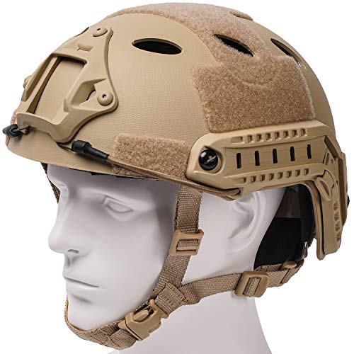 Airsoft PJ Helmet Adjustable Fast Base Jump Helmet ABS Tactical Helmet for Paintball Wargame (Tan)…