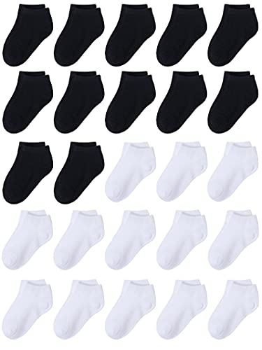 Cooraby 25 Pairs Kids’ Low Cut Socks Half Cushion Sport Ankle Athletic Socks (Black, White, 6_years)