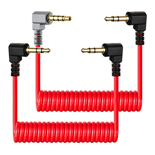 TRS to TRRS Adapter and TRS to TRS Male Cable Set 3.5mm Microphone Audio Converter Replacement Cables Live Streaming Coiled Cord Compatible with Smart phone, Audio Mixer, Camera, Recorder (Red)