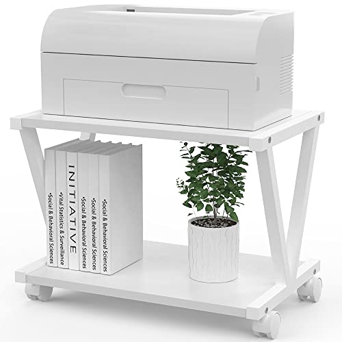 VEDECASA Retro Desktop Printer Stand 2 Double Tiers Wood Printer Shelf Modern White Wood Storage Book Shelf Organizor for Home Office Stylish Sturdy V Shaped (White)