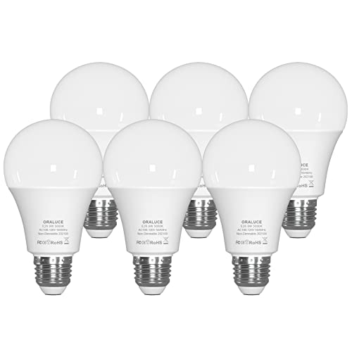 ORALUCE LED Light Bulb, A19 9W Lightbulbs, 60 Watt Equivalent, 120V 900LM , 5000K Daylight White, E26 Medium Base, Non Dimmable, Energy Efficient, UL Listed, 6 Pack