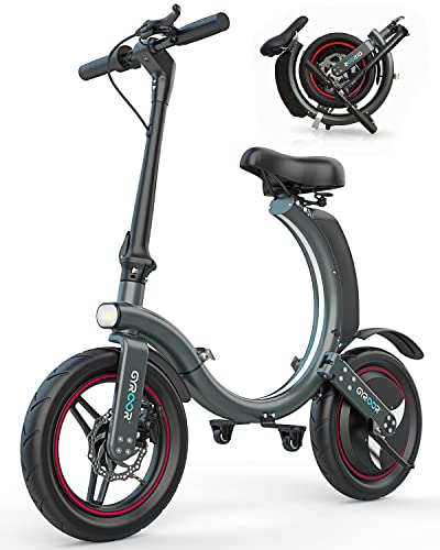 Gyroor Folding Electric Bike for Adults Teens, 450W eBike with 18.6MPH up to 25 Miles Adult Electric Bicycles 14in Tire, Disc and Electronic Brake Mini Bike