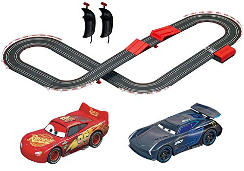Carrera GO!!! 63516 Official Licensed Disney Pixar Cars Battery Operated 1:43 Scale Slot Car Racing Toy Track Set with Jump Ramp Featuring Lightning McQueen and Jackson Storm for Kids Ages 5 and Up