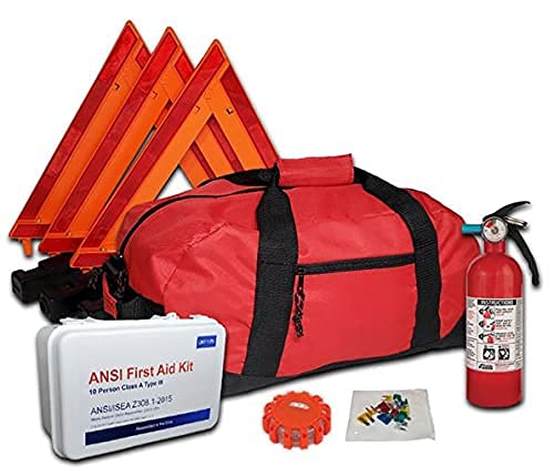 DOT Essential OSHA ANSI Compliant Kit with Kidde 5BC Model FA5G Fire Extinguisher and LED Flare
