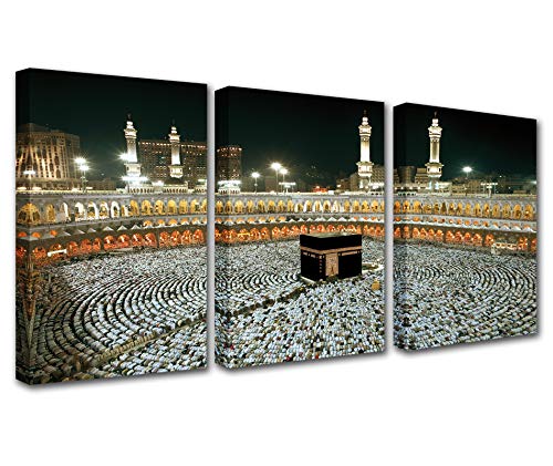 Muslim Pilgrimage Islamic Wall Decor Canvas Wall Art for Living Room Great Mosque of Mecca on Ishaa Prayer Haram Canvas Art Picture Print Framed Home Decor HD Prints 60×28 Inch