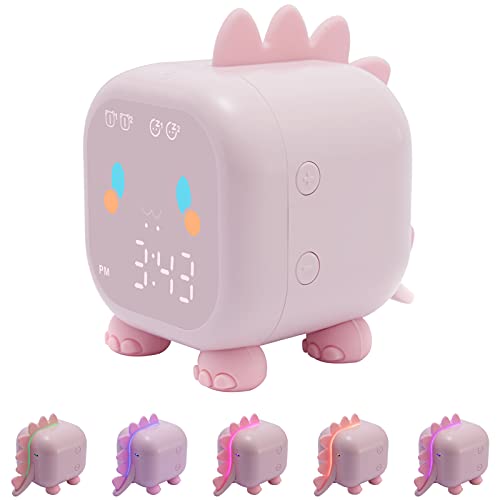 anmones Kids Alarm Clock, Toddler Dinosaur Sleep Trainer, Wake Up Night Lights for Girls Boys, Rechargeable Cute Digital Alarm Clocks