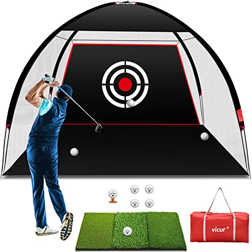 VICUR Golf Nets Golf Practice Net Golf Hitting Net 10×7 feet with Golf Hitting Mat & Golf Balls Packed in Carry Bag for Backyard Driving Indoor Outdoor