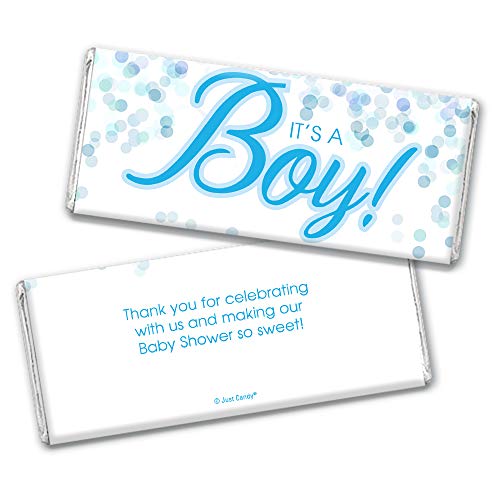 Blue It’s a Boy Baby Shower Wrappers for Chocolate Bars, Gender Reveal Party Favors, DIY Party Decorations (24 Pack)