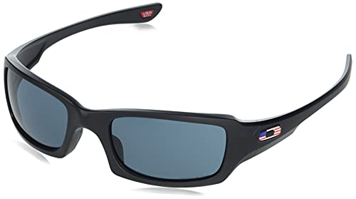 Oakley Men’s OO9238 Fives Squared Rectangular Sunglasses, Matte Black USA Flag Logo/Prizm Grey, 54 mm