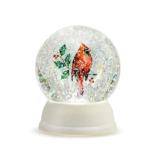 DEMDACO Dean Crouser Lit Cardinal with Holly Winter White 6 x 4.5 Acrylic Holiday Snow Globe
