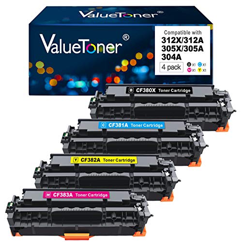 Valuetoner Remanufactured Toner Cartridge Replacement for HP 312X 312A 305A 305X for Laserjet Pro 400 Color M451dn M451dw M451nw M475dw MFP M476nw M476dn M476dw Printer (Black,Cyan,Magenta,Yellow)