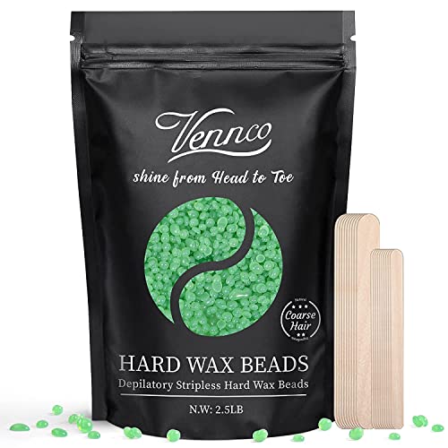 2.5lb Aloe Hard Wax Beads – Vennco Wax Beans for Smooth Hair Removal, Gentle Large Refill for Wax Warmer Kit, At-Home Waxing for Sensitive Skin, Brazilian Bikini, Face, Eyebrow