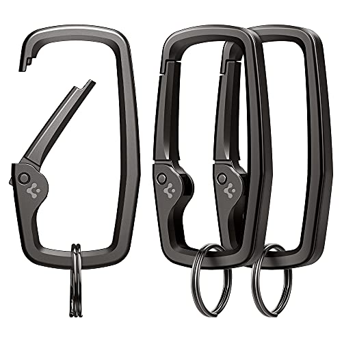 Spigen Rugged Type Carabiner Clips D Ring, Spring Snap Hook, Keyring Keychain Hook with Zinc Alloy Caribeaners – 3 Pack