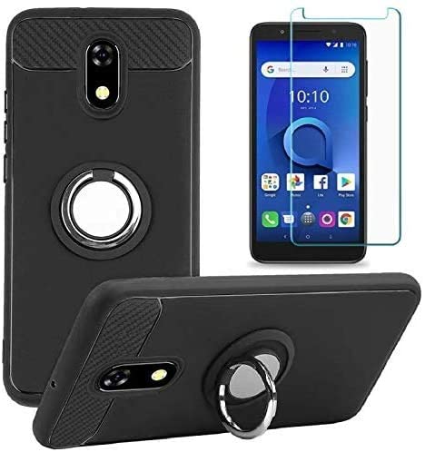 8Wireless BLU View 2 Screen Protector with Case, Rotating Ring [Magnetic Car Mount] [360 degKickstand] Holder [Fashion] Soft TPU Protection Cover Case for BLU View 2 (Black)