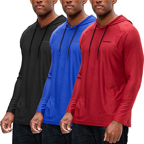 DEVOPS Men’s 3 Pack Hoodie Long Sleeve Fishing Hiking Running Workout T-shirts (2X-Large, Black/Blue/Red)