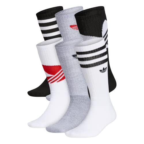 adidas Originals mens Rewind Cushioned Crew Socks (6-Pair), White/Black/Scarlet Red, Large