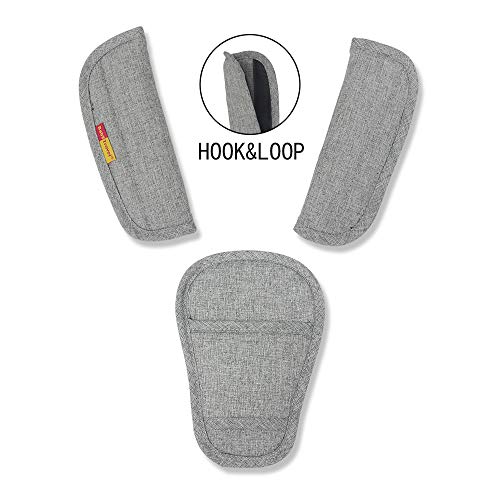 3 Pieces Baby Stroller Car Seat Strap Covers and Crotch Pad Combo Grey, Universal Soft Seat Belt Strap Covers for Newborns Infants Kids Child, Pushchair Seat Belt Covers