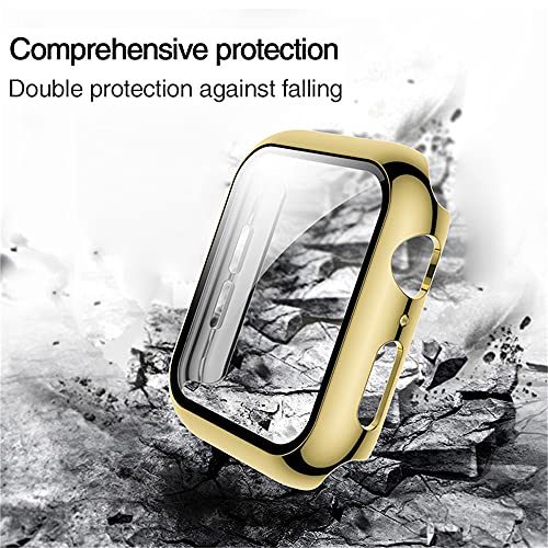 HANKN 2 Pack Tempered Glass 44mm Case Compatible with Apple Watch Series 6 5 4 Se 44mm Tempered Glass Screen Protector, Plated Hard PC Cover Full Coverage Shockproof Iwatch Bumper (44mm, Gold+Gold) | The Storepaperoomates Retail Market - Fast Affordable Shopping