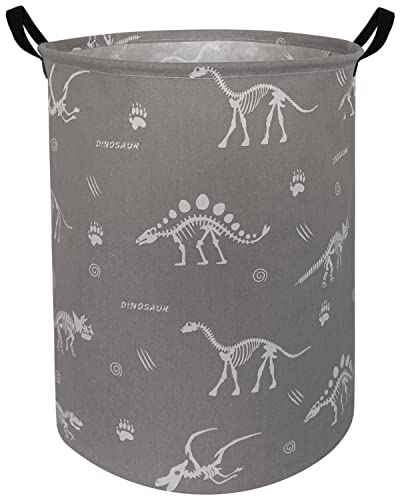 NTAOHAMPER Large Dinosaur Laundry Basket,Canvas Fabric Laundry Hamper,Collapsible Waterproof Storage Bin with Handles,Toy Organizer for Kids,Home,College Dorms,Gift Basket(Grey dinosaur)