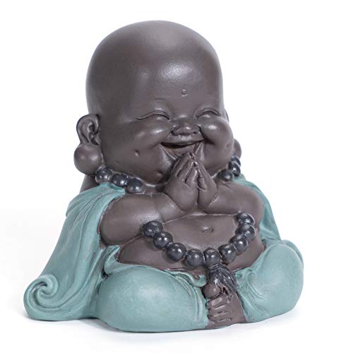 WGFKVAS Buddha Statue, Laughing Buddha Smiling Little Buddha Ceramic Buda Statue Little Monk Figurine Cute Baby Buddha for Home Office Car Decors Gift Crafts and Arts (Green)