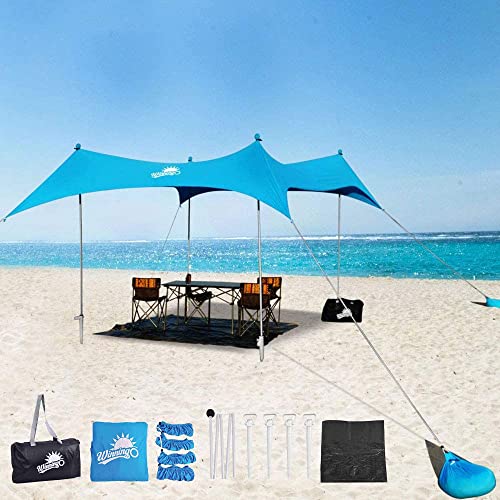 Pop Up Beach Tent Sun Shelter,10’x9′ Family Sun Shade Canopy, Outdoor UPF50+ Portable Beach Canopy with 4 Aluminum Poles, 4 Pole Anchors, Waterproof Carry Bag & Tarp Mat-Waterproof, Windproof, Blue