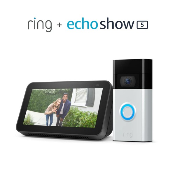 Ring Video Doorbell (Satin Nickel) bundle with Echo Show 5 (2nd Gen)