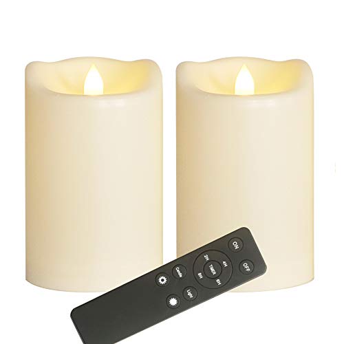 Outdoor Waterproof Large Flameless LED Candles with Remote Timer Battery Operated Plastic Big Pillar Candles for Garden Patio Home Wedding Party Decorations Flickering Electric Lights 4”x6” 2 Pack