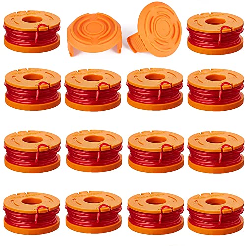 LesinaVac 16 Pack Replacement Trimmer Line for Worx WA0010 WG180 WG163 WG175 Spools,10 ft/0.065 Inch Trimmer String Refills Parts,WA6531 GT Spools Cap Cover(14 Spools, 2 Caps)