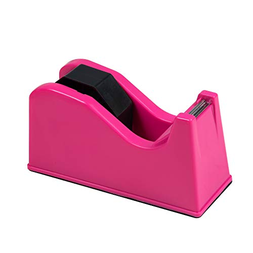 IHOMECOOKER Desktop Tape Dispenser Adhesive Roll Holder (Fits 1″ & 3″ Core) with Weighted Nonskid Rose red