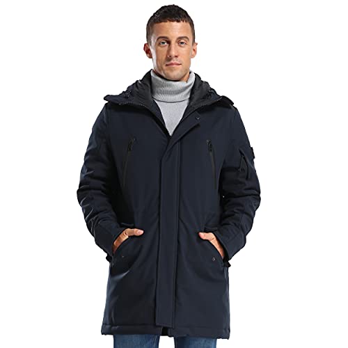 Molemsx Winter Jacket For Men Men’s Parkas with Hoods, Winter Fashion Patch Down Alternative Trench Coat Insulated Windproof Hiking Snowy Fishing Coats Hood for Cold Weather Navy L