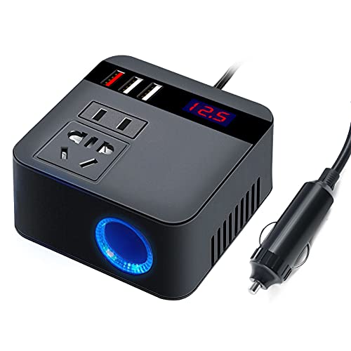 EMIHO 150W Car Power Inverter DC 12V to 110V AC Converter with Dual USB Charging Ports and QC3.0 Port Car Cigarette Lighter Charger Adapter