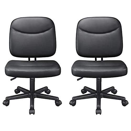 Yaheetech 2PCS Armless Office Chair Ergonomic Desk Chair Low Back PU Leather Adjustable Swivel Chair Computer Task Chair, Black