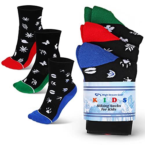 High Stream Gear Hiking Socks for Kids, 3 Pack of Cushioned Socks for Girls & Boys Socks Made for Trekking, Sports, Camping, Outdoor Adventures (S)