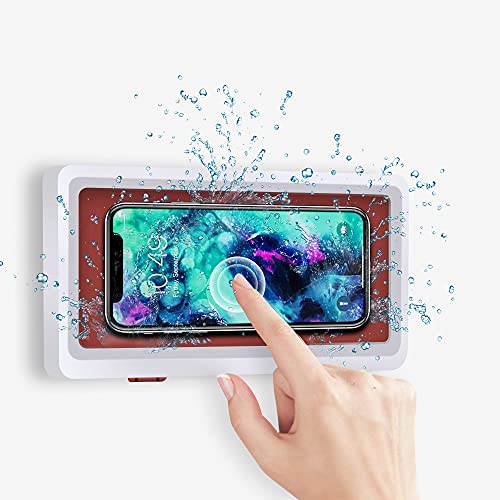 Wall Mount Shower Phone Holder Bathroom Case Waterproof Self Adhesive Bathroom Phone Holder Anti Fog Touch Screen for Bathroom Shower Kitchen Make up Compatible with Mobile Phones Under 6.8 inches