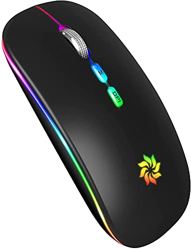 KBCASE LED Wireless Mouse Slim Silent Mouse 2.4G Rechargeable Wireless Computer Mouse Wireless Mouse for Laptop, MacBook, iPad, Chromebook, with USB & Type-c Receiver