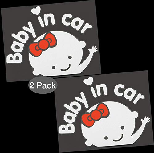 2Packs – Baby in Car Sticker Decal Baby on Board Sign for Car Safety Sign Cute Baby in Car Waving Sticker (Girl2)