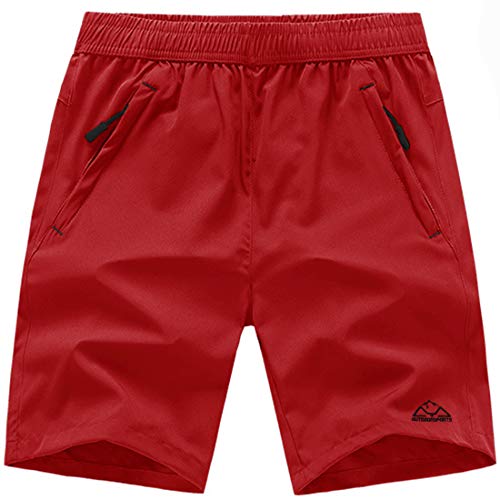 TBMPOY Men’s Hiking Shorts Outdoor Sports Quick Dry Gym Running Short Zipper Pockets Red XXXL