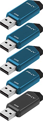 PNY Retract USB 2.0 Flash Drive 5-Pack, Gray, Blue or Red – Color May Vary