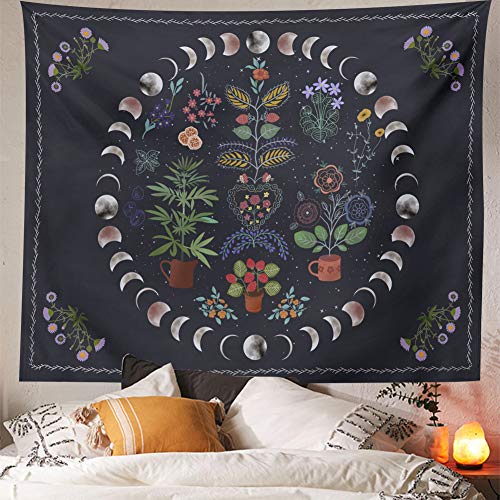XGXL Botanical Moon Phase Tapestry – Floral Plants Boho Tapestry Wall Hanging Bohemian Mandala Wall Tapestry for Bedroom Aesthetic Home Dorm