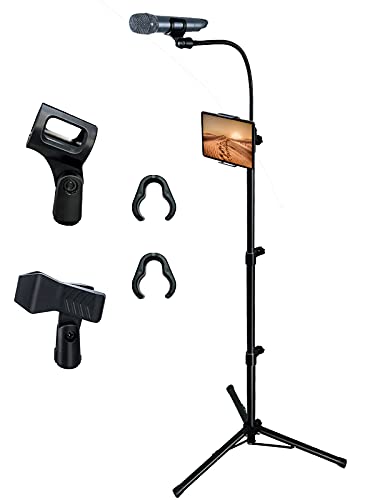Bulalu Microphone Stand,Mic Stand with Adjustable Height Up To 6 Feet，Gooseneck ,Microphone Tripod with Phone Holde With 2 Standard Mic Clips