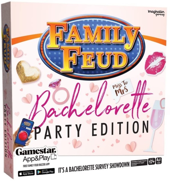 Family FEUD Bachelorette Party Edition Card Game, Adult Questions Too Hot for TV, 150 Question Cards, 50 Fast Money Cards, Complementary App with Sound Effects from The Show