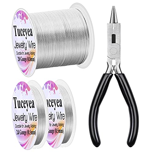 Silver Wire for Jewelry Making, TUCEYEA 20 Gauge Craft Wire with Jewelry Pliers, 24 Gauge Jewelry Wire for Jewelry Making and CraftSilver Wire for Jewelry Making, TUCEYEA 20 Gauge Craft Wire with Jewelry Pliers, 24 Gauge Jewelry Wire for Jewelry Making an