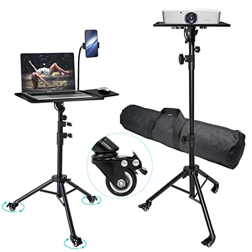 Projector Stand, Sturdy Durable Metal Laptop Tripod Stand with Wheels, Folding Floor Tripod Stand with Tray, Adjustable Height Portable DJ Equipment Stand for Indoors and Outdoors (29 Inch-69 Inch)