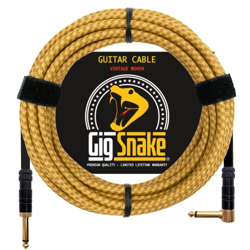 Guitar Cable 20 ft – 1/4 Inch Right Angle Yellow Instrument Cable – Professional Quality Electric Guitar Cord and Amp Cable – Low Noise Bass and Guitar Lead – Reliable Cords for a Clean Clear Tone
