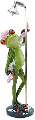 usamjtable Novelty Funny Frog Figurine Relaxing Statue for Home Decor Taking a Shower (G16616)