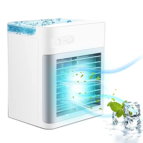 Geohee Portable Air Conditioner,Quiet Personal Air Conditioner Fan,3-Speeds Air Cooler Mini Air Conditioner Fan Desktop Cooling Fan for Office and Home, Grey&White