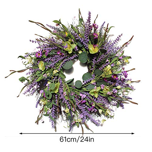 TRRAPLE Artificial Lavender Wreath, 24 Inch Spring Wreath for Front Door Green Leaves Lavender Door Wreath for Farmhouse Wall Home Decoration | The Storepaperoomates Retail Market - Fast Affordable Shopping