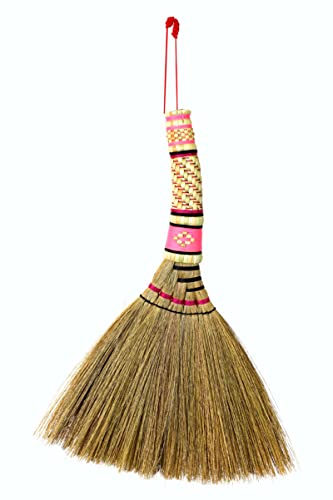 Asian Whisk Broom Natural Grass Duster 1piece 14 inch Tall Dustpan Brush Wooden Handmade Thai Bamboo Handle Sweeper for Dusting