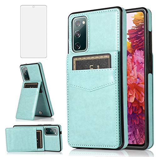 Phone Case for Samsung Galaxy S20 FE Gaxaly S 20 FE 5G UW 6.5 inch with Tempered Glass Screen Protector Credit Card Holder Wallet Cover Stand Leather Cell Glaxay S20FE 20S Fan Edition G5 Cases Green